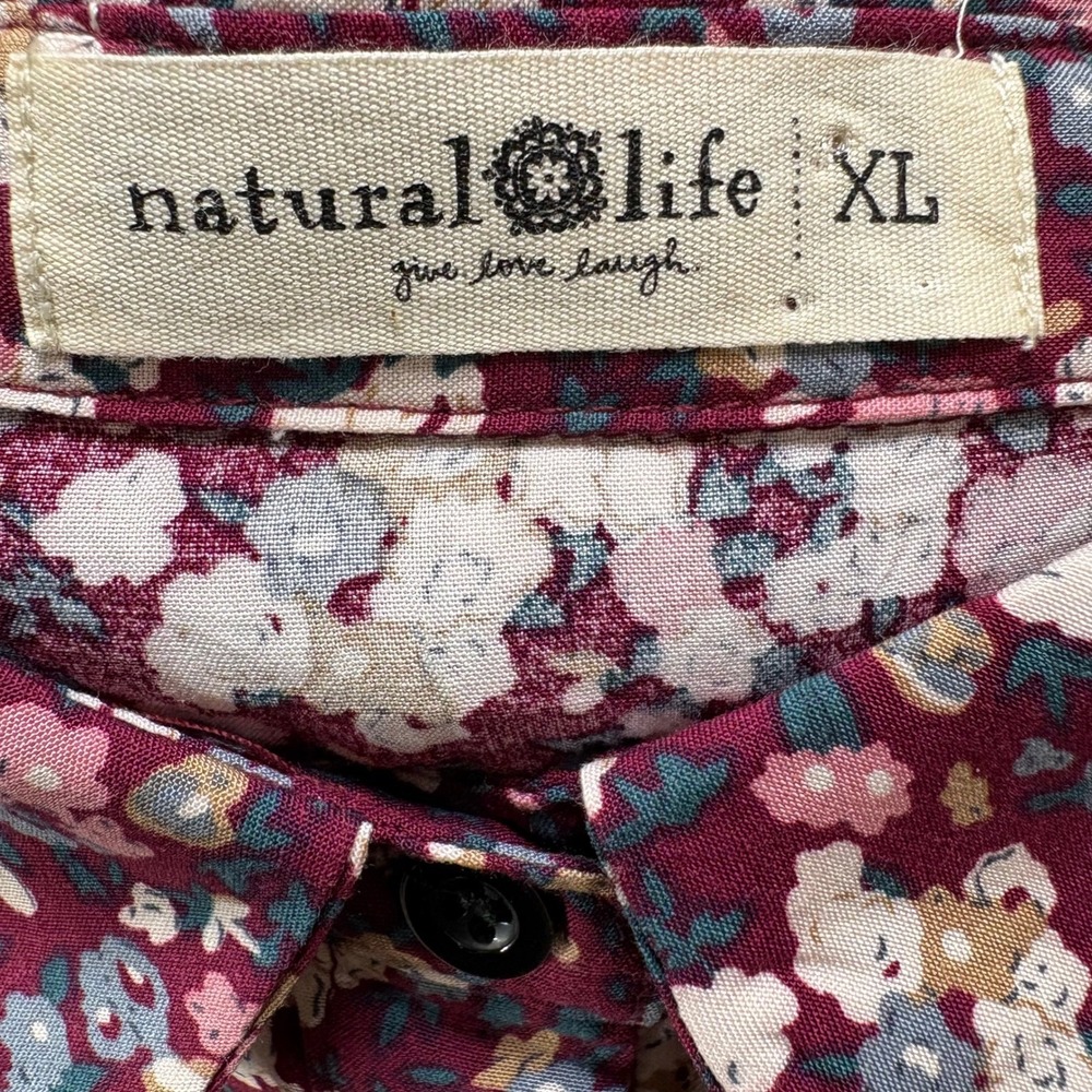 Natural Life Twiggy Mini Shirt Dress Size XL Burgundy Ditsy Floral 3/4 Sleeve - Picture 6 of 12